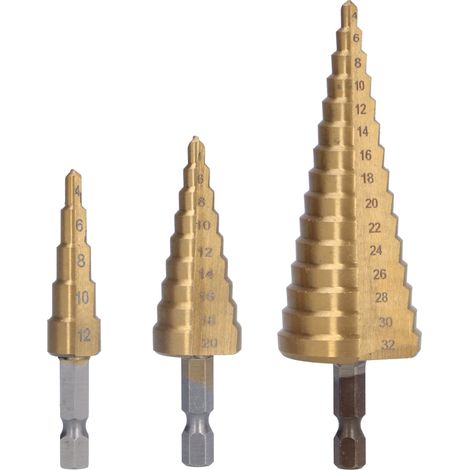 Ensemble de 3 forets étagés en acier rapide pour bois et métal (1/5)