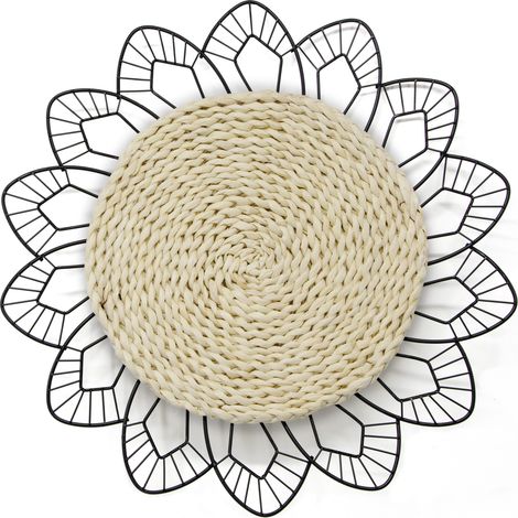 Luxus Metal Art Wanddeko Blumen Rotan Rund 47cm