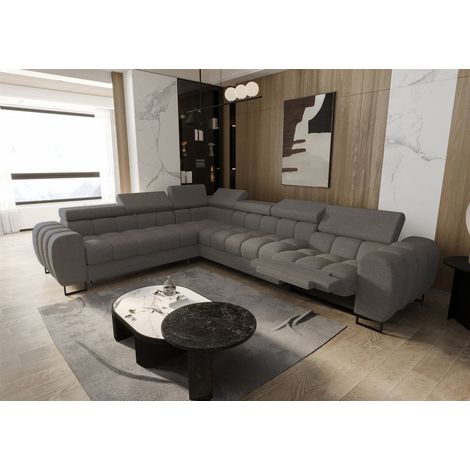 Ecksofa Schlafsofa BASTIEN RELAX in Stoff Aragon Dunkelgrau Ottomane Links