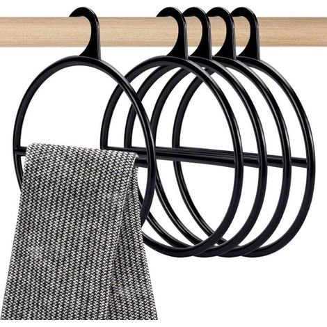 CSPARKV Lot de 10 cintres noirs ronds en plastique pour écharpe, écharpe, cravate, écharpe, rangement pour écharpes, foulards (1/5)