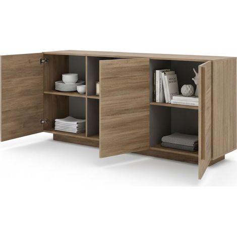Credenza Malosco, Madia 3 Ripiani, Apertura Battente Made in Italy, 3 Ante, 182x44x90h cm Marrone Rovere