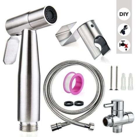 Kit Bidet WC avec Douchette - Pulverisateur Bidet a Main- Pomme de Douche Toilette avec Tuyau + Support en Inox (1/4)