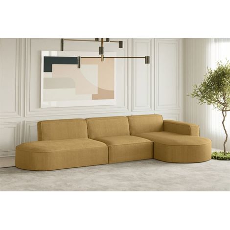 Ecksofa Designersofa PALMA in Stoff Scala Senfgelb Ottomane Rechts (1/3)
