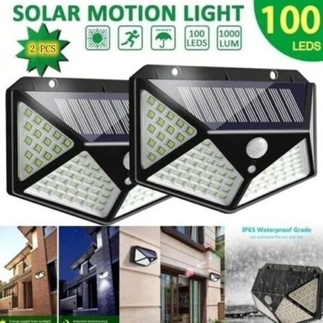 (as pictured) 2-pack outdoor solar lights, 100 LEDs, motion sensor, wall light (1/4)
