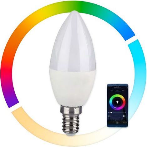 Ampoule LED E14 Connectée 4,5W RGB + 3000-6000K Compatible Google Home / Alexa V-TAC SMART VT-5114 FS - RGB + Variable 3000-6000K