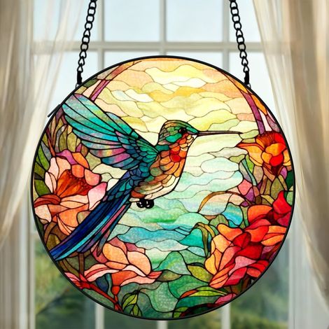 Vitrail colibri décoration fenêtre attrape-soleil 12,5 cm suspension lumineuse cadeau femme (1/5)