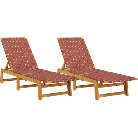 Sonnenliegen 2 Stk. Rot Massivholz Akazie und Stoff vidaXL