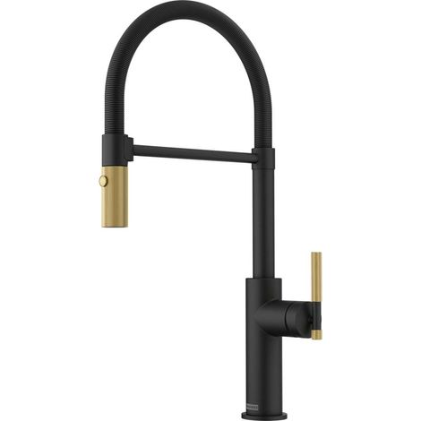 Franke Maris Stripes Semi Pro - Mitigeur d'évier FG 4768.504 avec bras flexible et douchette, noir mat/doré 115.0747.679 (1/5)