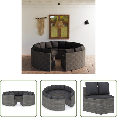 vidaXL Canapé en résine - Salon de jardin 8 pcs avec coussins Résine tressée Gris (1/5)