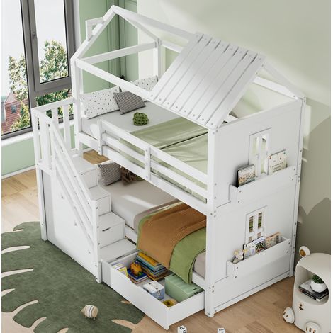 Letto a castello per bambini 90x200 cm in legno e MDF bianco con contenitore – MEUBLIV (1/5)