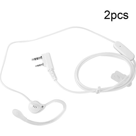 Oreillette PTT 2 broches pour talkie-walkie Baofeng (blanche) avec tube acoustique dissimulé (1/5)