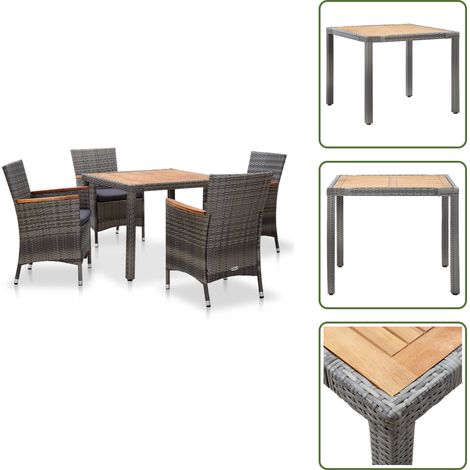 Ratán sintético - vidaXL Set de comedor para jardín 5 pzas cojines ratán sintético gris - Comedor de jardín gris