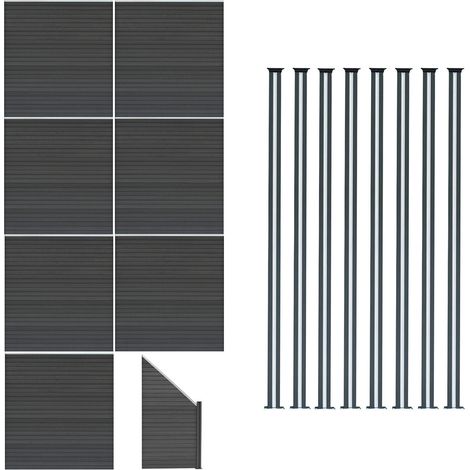 Pannelli Recinzione x7, Elemento Angolare & 9 Pali Metallo 185cm x 1311cm LED Solare Recinzione Doppia Faccia Grigio in Legno Composito per Giardino Esterno, Privacy e Design Moderno (1/5)