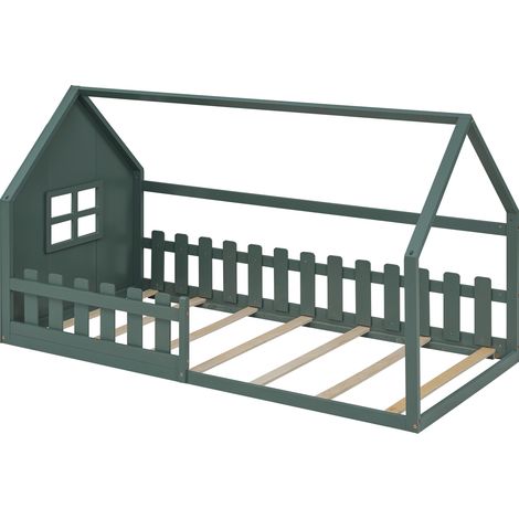 Lit plat 90 x 200 cm, lit enfant, barrière de sécurité, vert