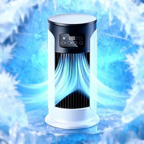 Climatiseur portable 3 en 1 avec humidificateur, ventilateur et lumière d'ambiance, réservoir d'eau de 500 ml, 9 vitesses, bloc réfrigérant inclus (1/5)