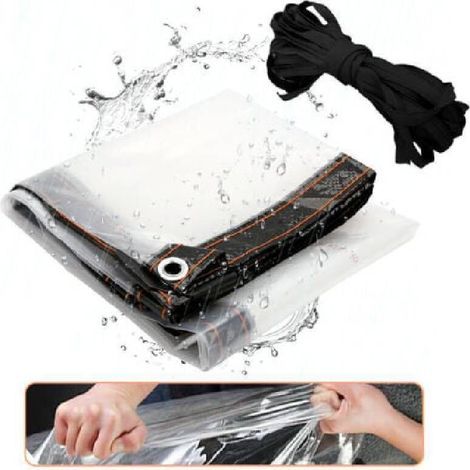 Bâche Transparente Bâche armée translucide Bâche de Protection Imperméable avec Oeillets 3x6m (1/4)