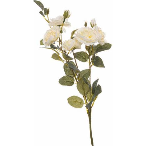 Soft White Cottage Rose Stem Artificial Plant - Fabric/Plastic - L8 x W8 x H53 cm - Green