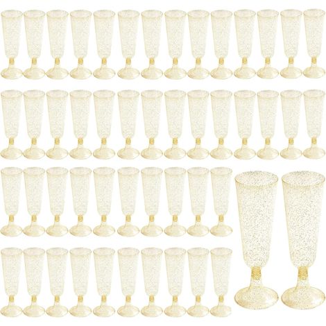 Flûtes à champagne réutilisables 150 ml, lot de 50, plastique à paillettes dorées (1/5)