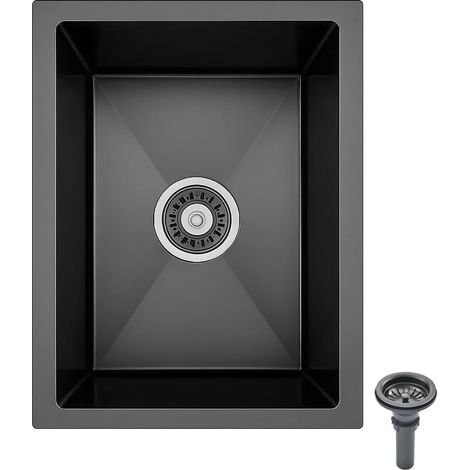 Évier de cuisine noir 38 x 30 cm en acier inoxydable – Évier compact à encastrer avec égouttoir – Idéal pour les petites cuisines, bars ou buanderies (Évier sous plan, 38x30cm) (1/5)
