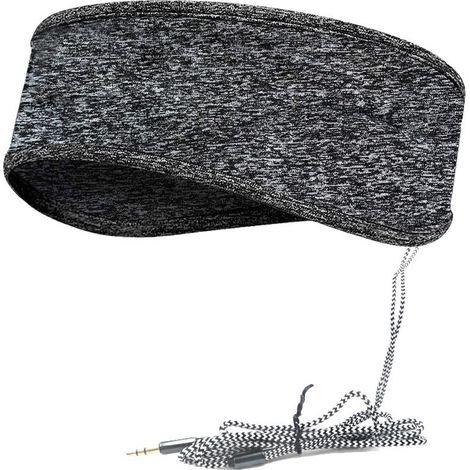 BEBUSINGOTO Gris Bandeau de sommeil musical avec casque, bandeau de voyage élastique doux filaire de 3,5 mm avec haut-parleur fin, casque de musique de sommeil confortable (1/5)