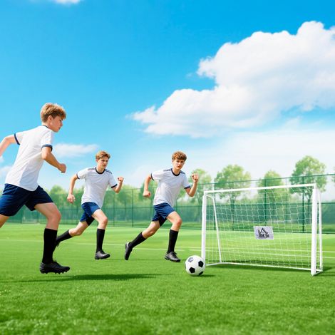 But de football - cage de football - but d'entraînement 186 x 62 x 123 cm (L x l x H) - structure métallique, filet en PE - piquets et outil inclus - blanc (1/5)