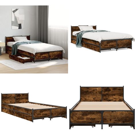 Bettgestell mit Schubladen Räuchereiche 75x190 cm Holzwerkstoff - Bettesrahmen - Lattenrost - Schrankbetten - Doppelbett - Singlebett - Home & Living (1/5)