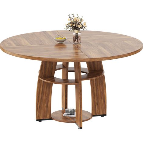 Table à manger ronde 120 cm avec étagère - Plateau MDF stable (1/5)