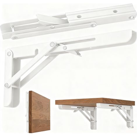 Supports étagère pliables charge max 200 kg, mural robuste DIY, charnière acier inoxydable table pliante gain place (50,8 cm) (1/5)
