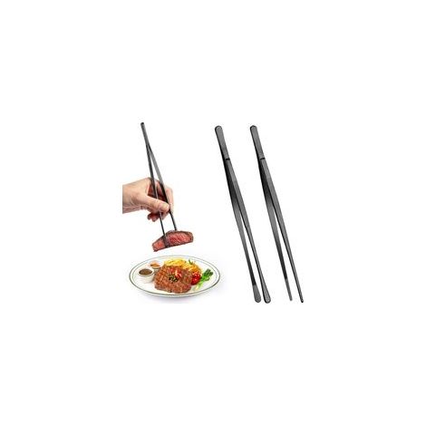 Lot de 2 PcsPince Cuisine Inox Professionnel, 30 cmPince de Cuisine, Pince Barbecue, Pince Alimentaire Cuisines, Pinces à Griller en Acier Inoxydable pour Barbecue Grillades Service (Noir) (1/5)