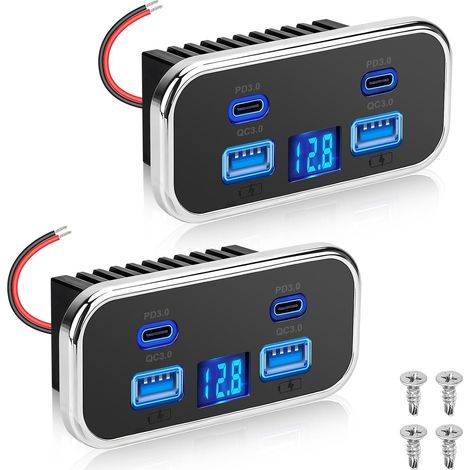 2-facher Wohnmobil-USB-Ausgang, 76 W (zwei 18-W-USB-A- und zwei 20-W-PD3.0-Anschlüsse), Stromausgangsfeld mit Voltmeter für 12 V/24 V (Pkw, Lkw, Boote) (1/5)