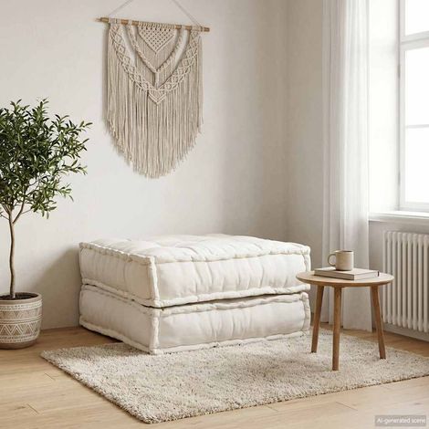 Canapé modulaire de sol en tissu coton crème 70 x 70 x 36 cm - PANGIVO (1/5)