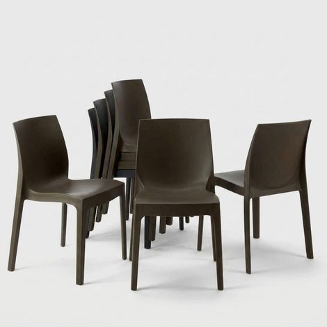 Lot de 22 Chaises Rome Grand Soleil en polypropylène empilables pour bar et café - Marron (1/5)