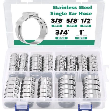 Sortiment mit 120 PEX-Crimpringen, PEX-Klemmen aus Edelstahl 304 (3/8", 1/2", 3/4", 5/8", 1"), Schlauchschellen mit einfacher Ohröffnung, PEX-Cinch-Klemmen für PEX-Fittings (1/5)