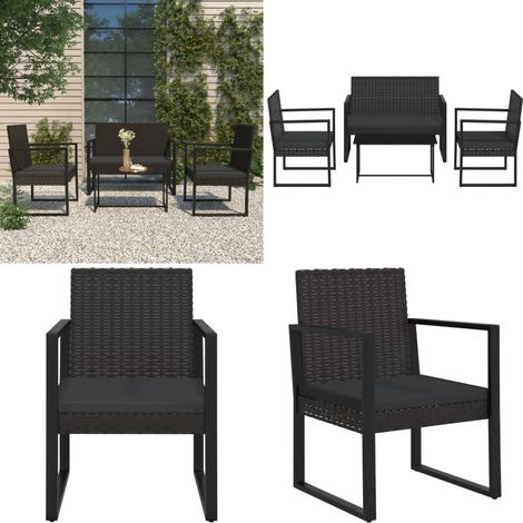 4-tlg. Garten-Lounge-Set mit Kissen Schwarz Poly Rattan - Gartensessel - Loungesessel - Gartenmöbeln - Outdoor Möbel - Balkonmöbel - Home & Living (1/5)
