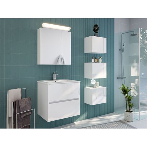 Badmöbelset Taifun 60cm 3tlg mit Spiegelschrank und 3er Boxen Set weiß Hgl
