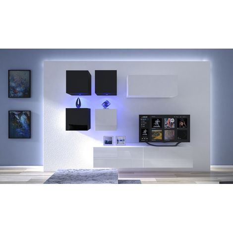 Ensemble meuble TV NEXT 200 AN200-17BW-HG30-1A blanc-noir brillant 200 cm (1/2)