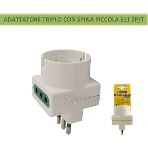 Adattatore spina S11 10A 2P/T con 2 prese bipasso 10/16A 2P/T e 1 presa 10/16A (1/4)