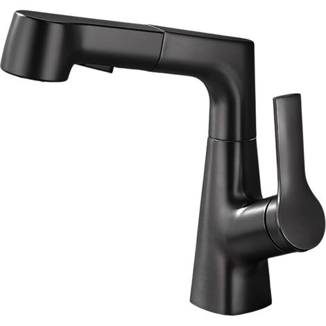 Küchenarmatur mit ausziehbarer Brause, 360° drehbarer Warm- und Kaltwasserhahn (schwarz) (1/4)