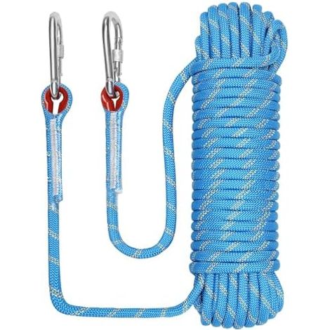 [MAI USATO]Corda da arrampicata con moschettone di sicurezza statico, corda da alpinismo in poliestere da 10 mm, salvataggio per escursionismo, alpinismo, montagna, 3/8 pollici (10 mm) x 32 piedi (10  (1/5)