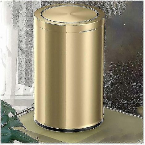 Poubelle de salle de bain en acier doré métallisé 25-26 avec couvercle basculant, format compact 9 L (1/4)