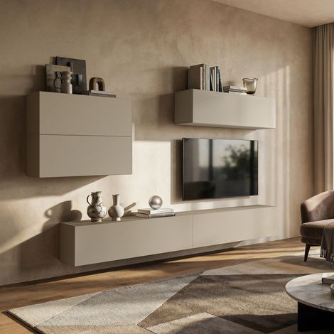 Parete Attrezzata Gate, Mobile Soggiorno Modulabile, 5 Ripiani, Apertura Battente, Beige (1/4)