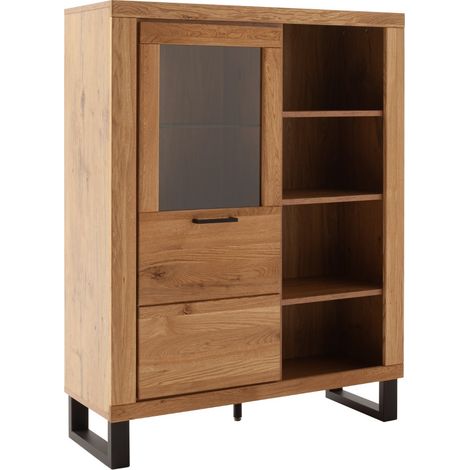 Vitrine vaisselier 1 porte vitrée coloris chêne massif - Longueur 108 × Profondeur 40 × Hauteur 140 cm (1/4)