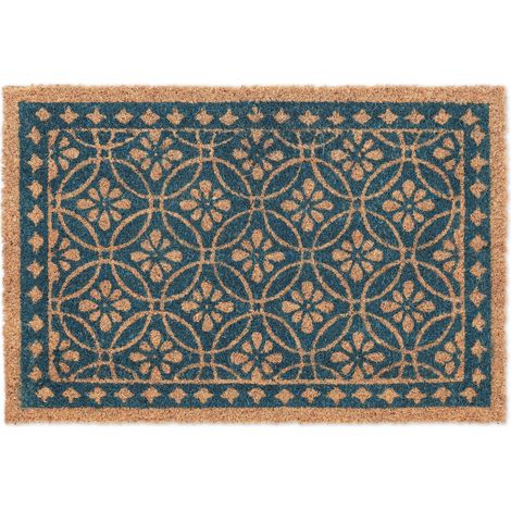 Zerbino decorativo in cocco antiscivolo interno esterno motivo floreale 70 x 40 cm in cocco marrone 130011388
