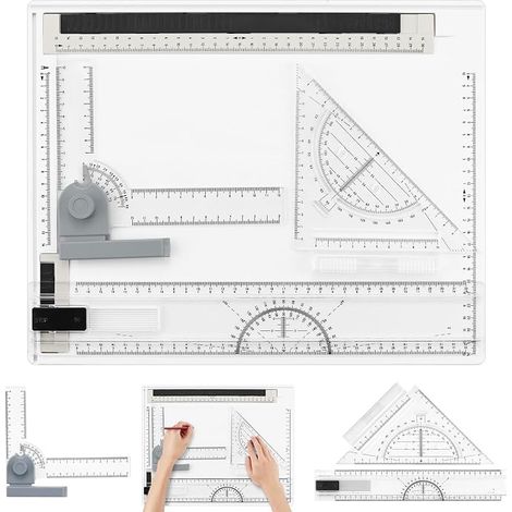 A4 Drawing Board Metric, Drawing Board, Drawing Table, with Parallel Movement and Adjustable Measuring Angle, for Students, Engineers, Architects (1/5)