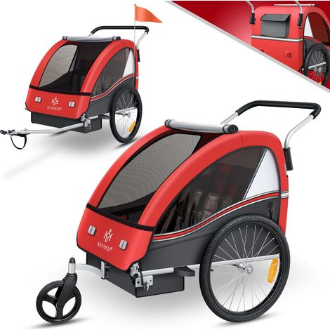 KESSER® rimorchio per bambini rimorchio per bicicletta Sport-RX 2 in 1 funzione jogger rimorchio per bambini bici + cintura di sicurezza a 5 punti 360° ruota anteriore jogger buggy  rosso