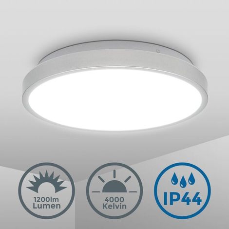 Plafonnier LED 12 Watt spéciale salle de bain I lampe de salle de bain I Ø29 cm I lumière blanche neutre 4000 K I protection contre les éclaboussures IP44 I cadre argenté (1/5)