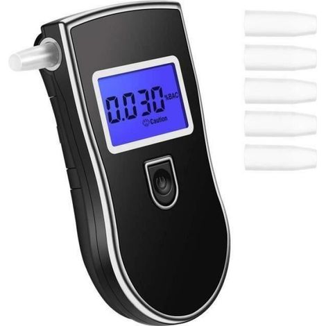 Ethylotest Electronique Alcootest avec Ecran LCD Portable Homologué Affichage Précise 3 Unités Test Alcoolémie+5 Embouts (1/4)