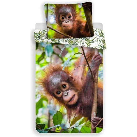 Literie coton 140x200 Orang-outan 7257 joyeux singe feuilles de palmier taie d'oreiller 70x90