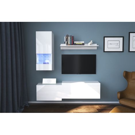 Ensemble meuble TV MODENA blanc en plusieurs dimensions - 151x 35 x 152-183 cm