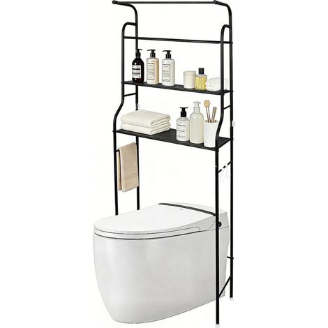 ® Etagère de Salle de Bain, Meuble de Rangement au-Dessus des Toilettes WC avec 3 tablettes, pour Salle De Bain,Toilettes,Balcon, 47x26x160cm- noir (1/5)